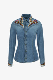 RC Blaues Jeanshemd Mit Blumenstickerei Blau TKJ705-VT001