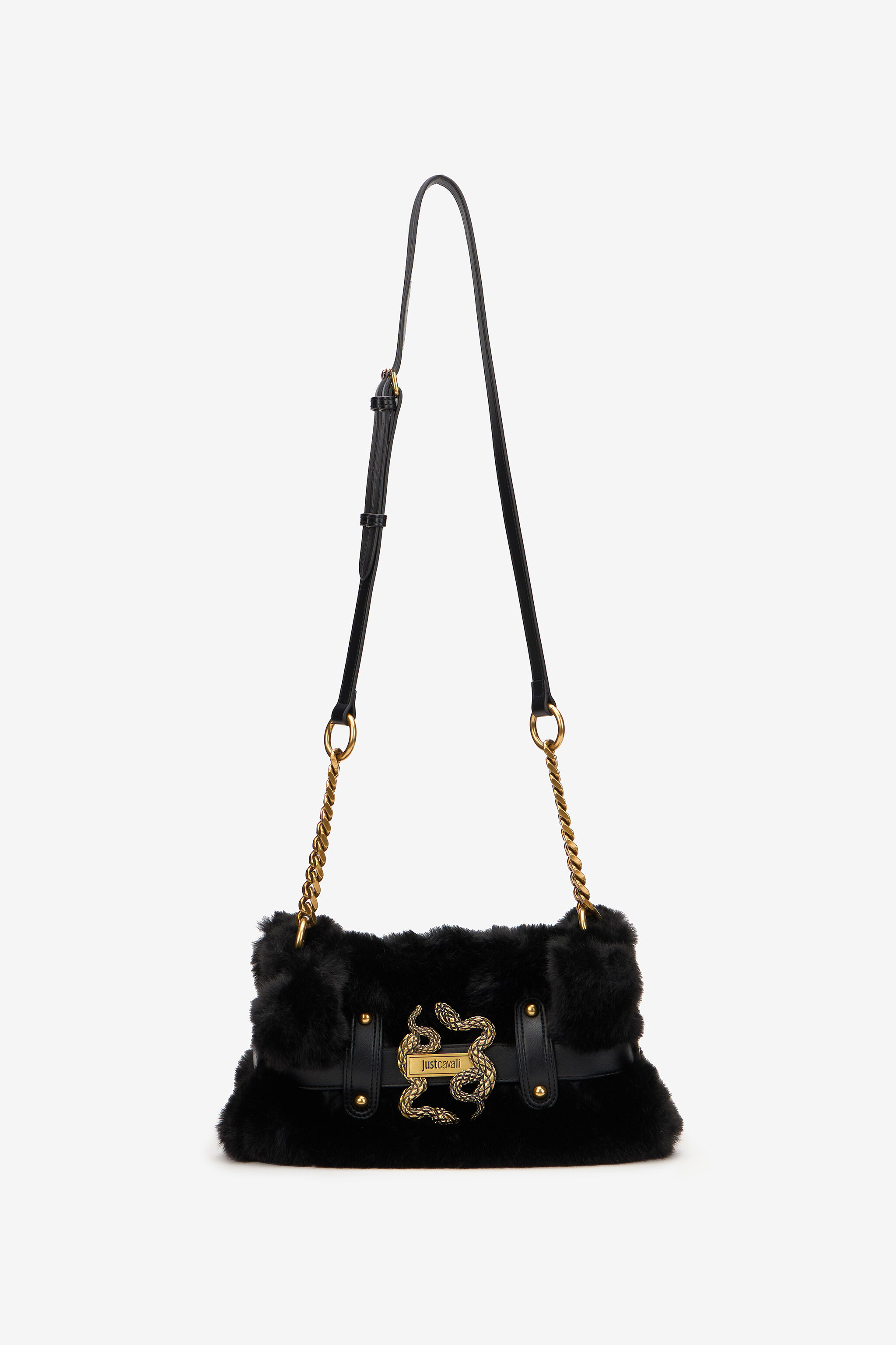 JC Shoulder Bag in Faux Fur with Gold Detail JC Shoulder Bag in Faux Fur with Gold Detail BLACK XFB032-XF468
