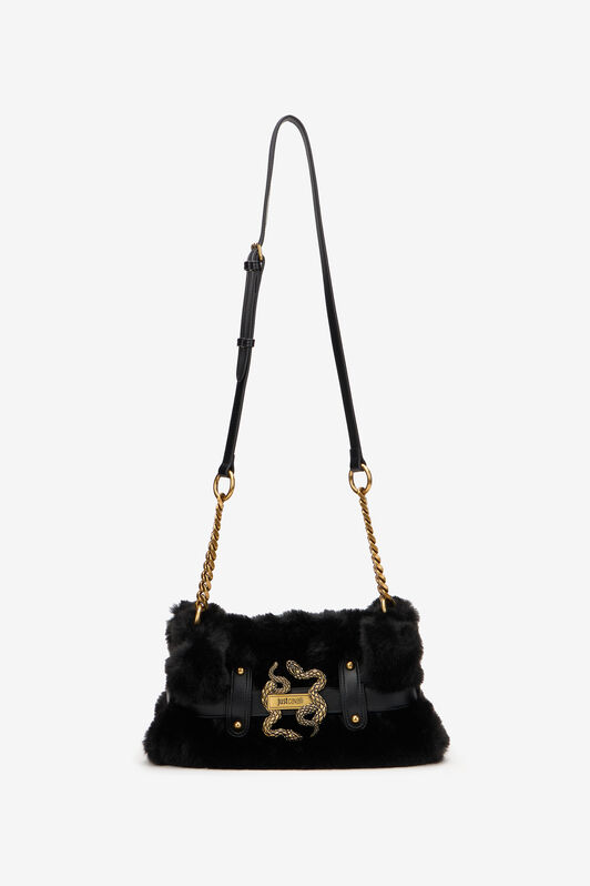 JC Shoulder Bag in Faux Fur with Gold Detail JC Shoulder Bag in Faux Fur with Gold Detail BLACK XFB032-XF468