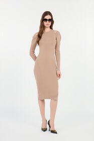 RC Beige Cut-Out Ribbed Midi Dress NUTS ROM10B-FEC33