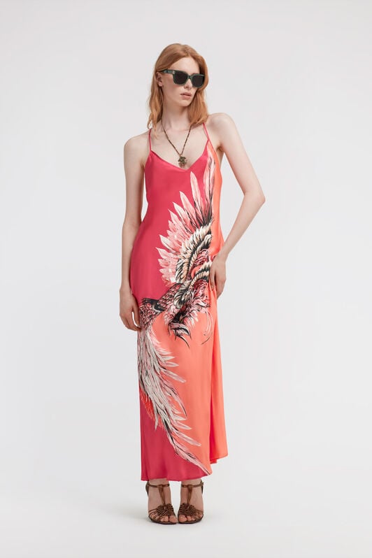 RC Bird Patchwork print maxi dress Fuchsia SWT151-4QN13