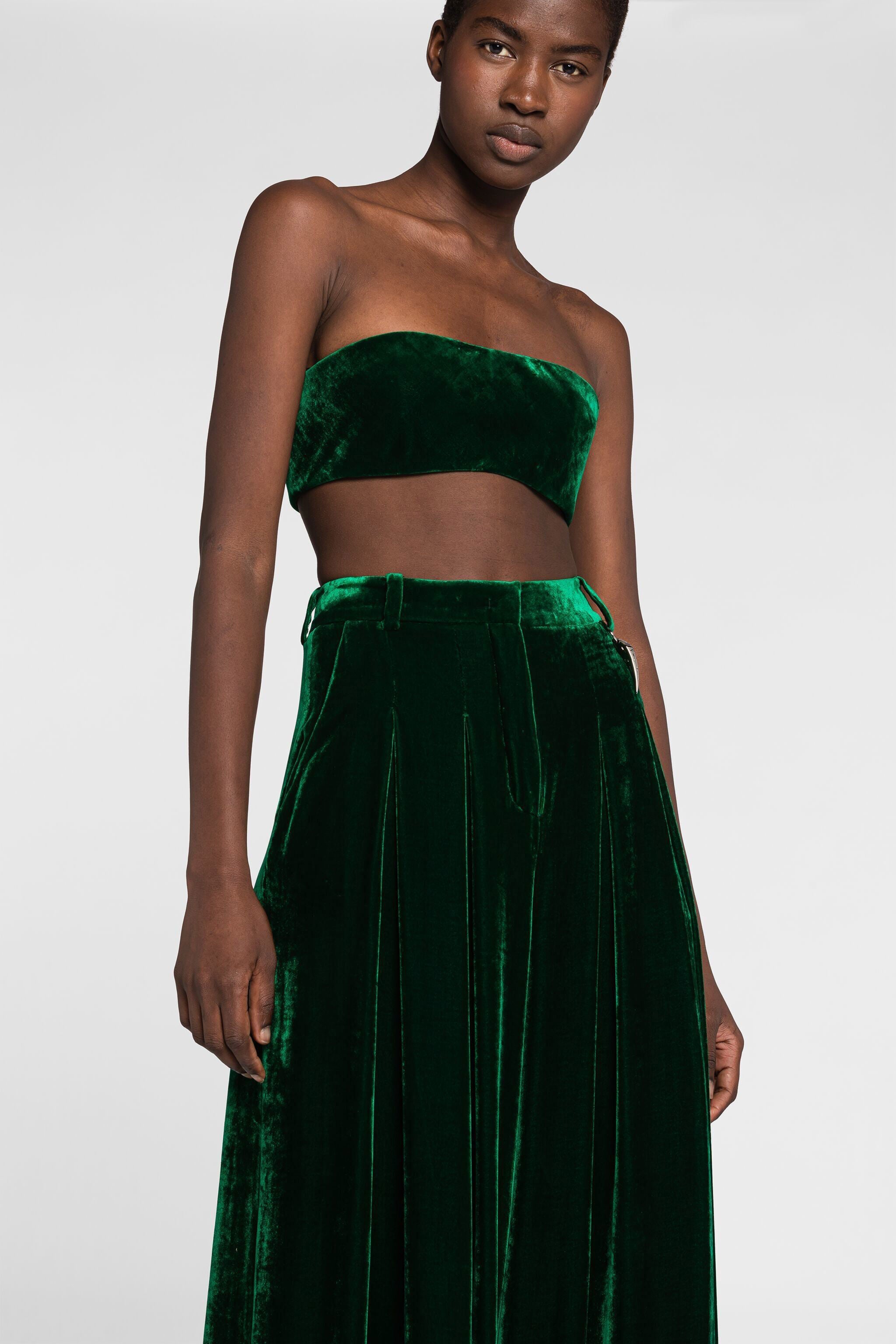 RC Tiger Tooth Wide-Leg Velvet Trousers RC Tiger Tooth Wide-Leg Velvet Trousers Dark green PWT205-VL067