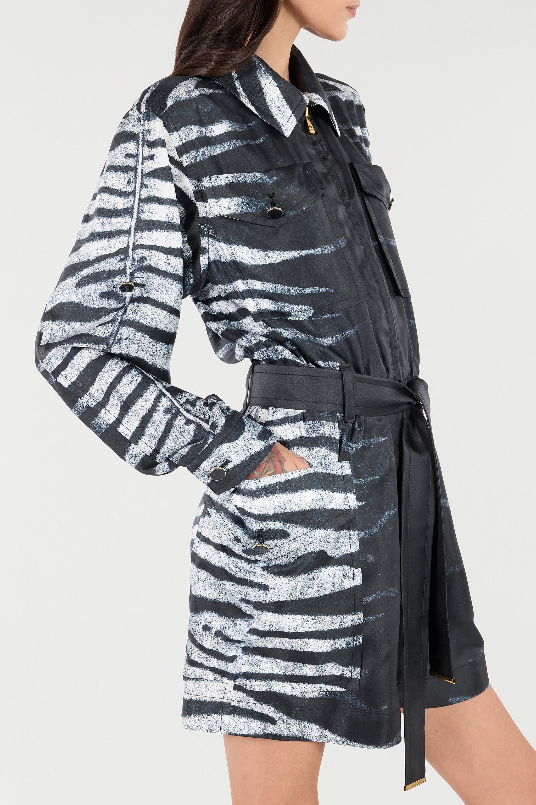 RC Short Silk Dress With Zebra Print RC Short Silk Dress With Zebra Print Black/White UKT163-4QN50