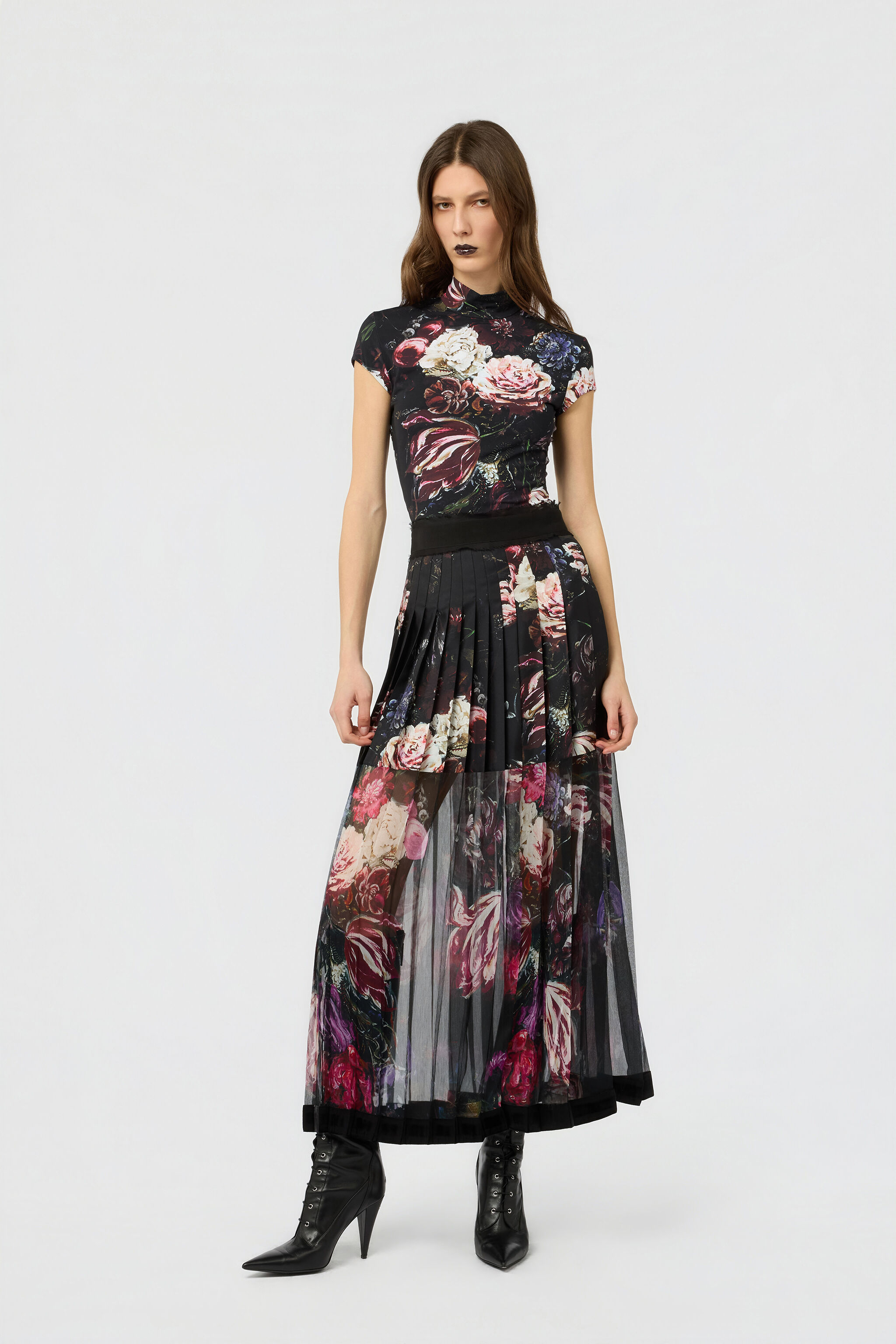 RC Fiammingo Flowers Print Top BLACK/PINK XWT611-LNT77