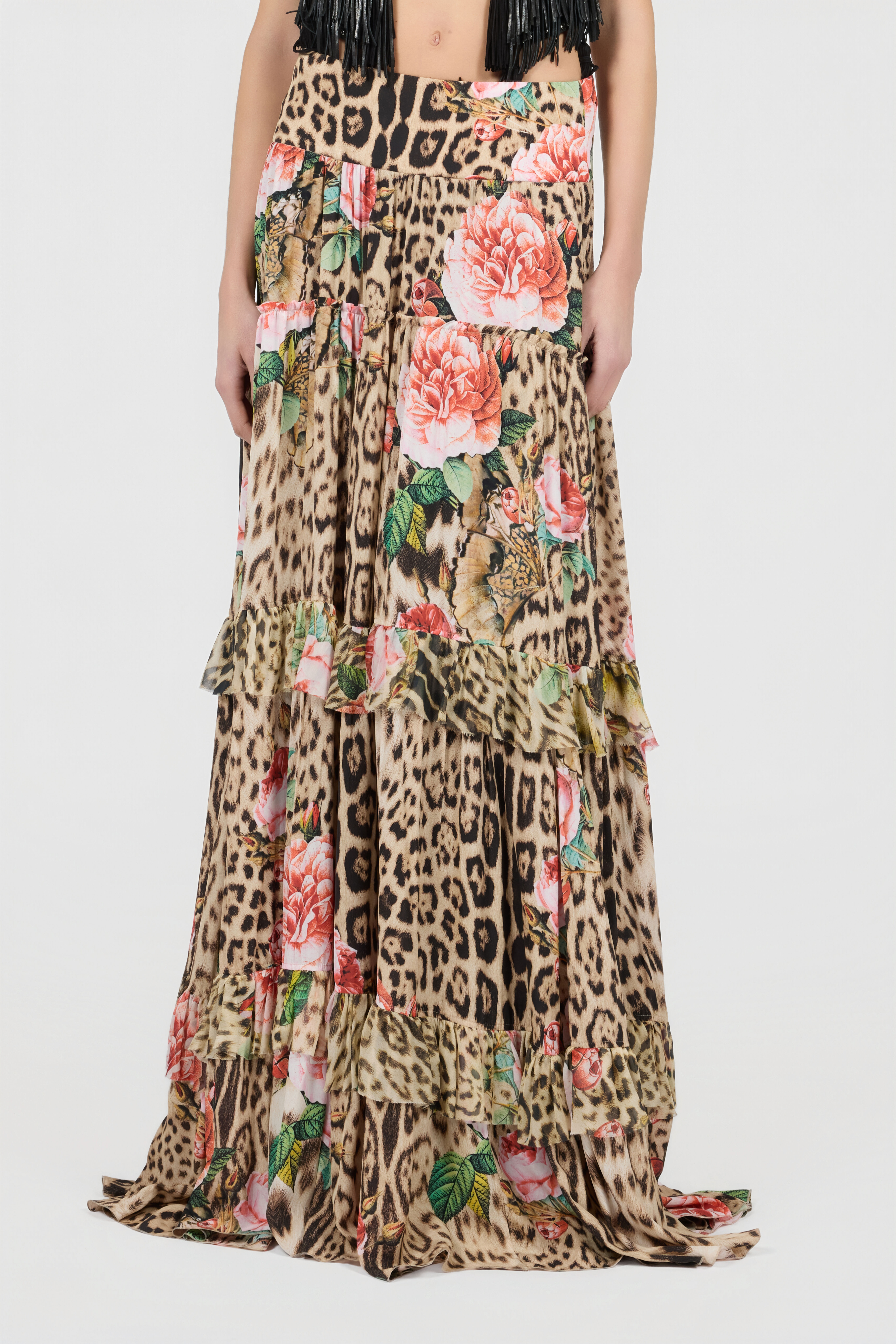 RC Long Skirt With Jaguar Roses Print RC Long Skirt With Jaguar Roses Print NATURAL XQT302-7HT24