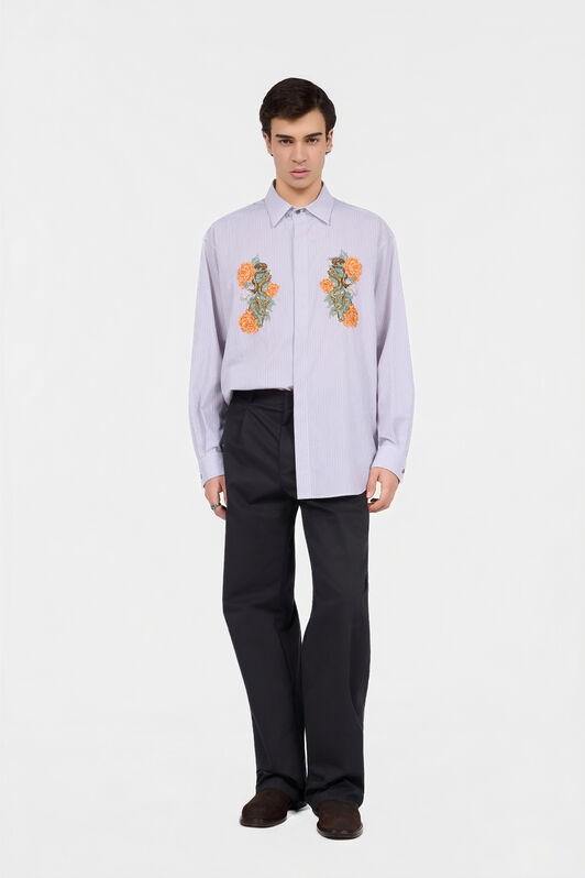 RC Shirt With Embroidered Snakes And Flowers RC Shirt With Embroidered Snakes And Flowers WHITE/BLUE/BROWN XNT722-CH106