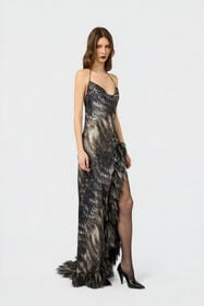 RC Abito in seta con stampa Fur BLACK/BEIGE XWT151-TYT79