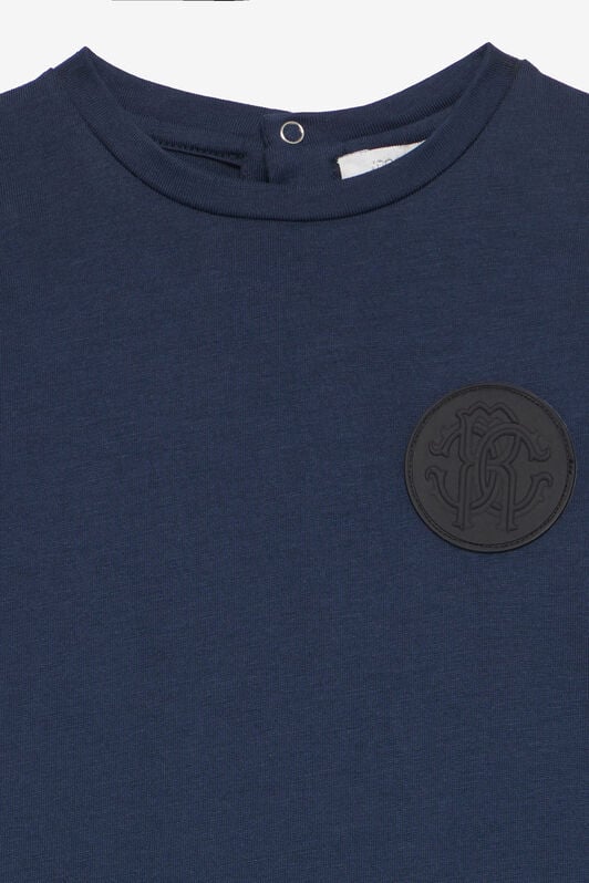 JU T-Shirt En Coton Doux Avec Écusson JU T-Shirt En Coton Doux Avec Écusson Bleu foncé UJT622-JD001
