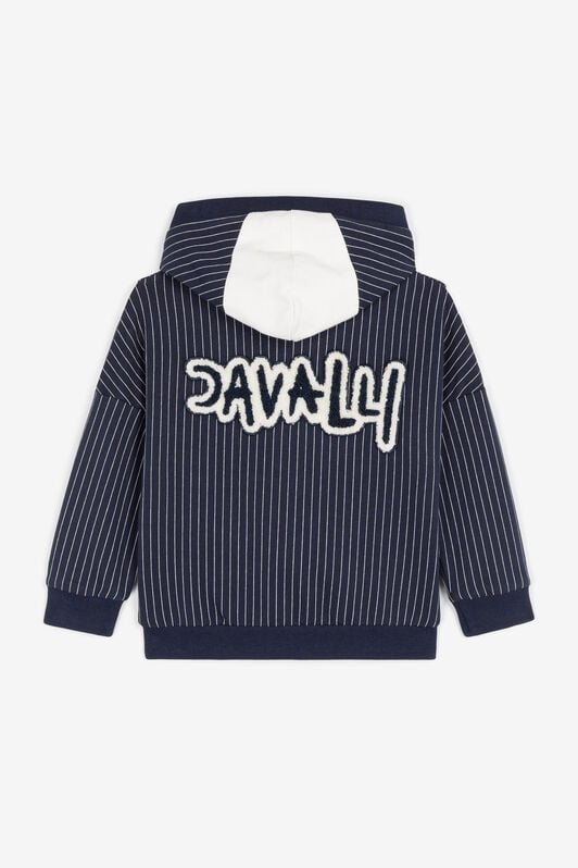 JU C Logo-Appliqué Striped Hoodie JU C Logo-Appliqué Striped Hoodie Dark blue OJT90C-HUC77