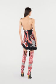 RC Vestido Mini De Seda Con Dragón Y Volantes Negro/Rojo VQT118-OZP75