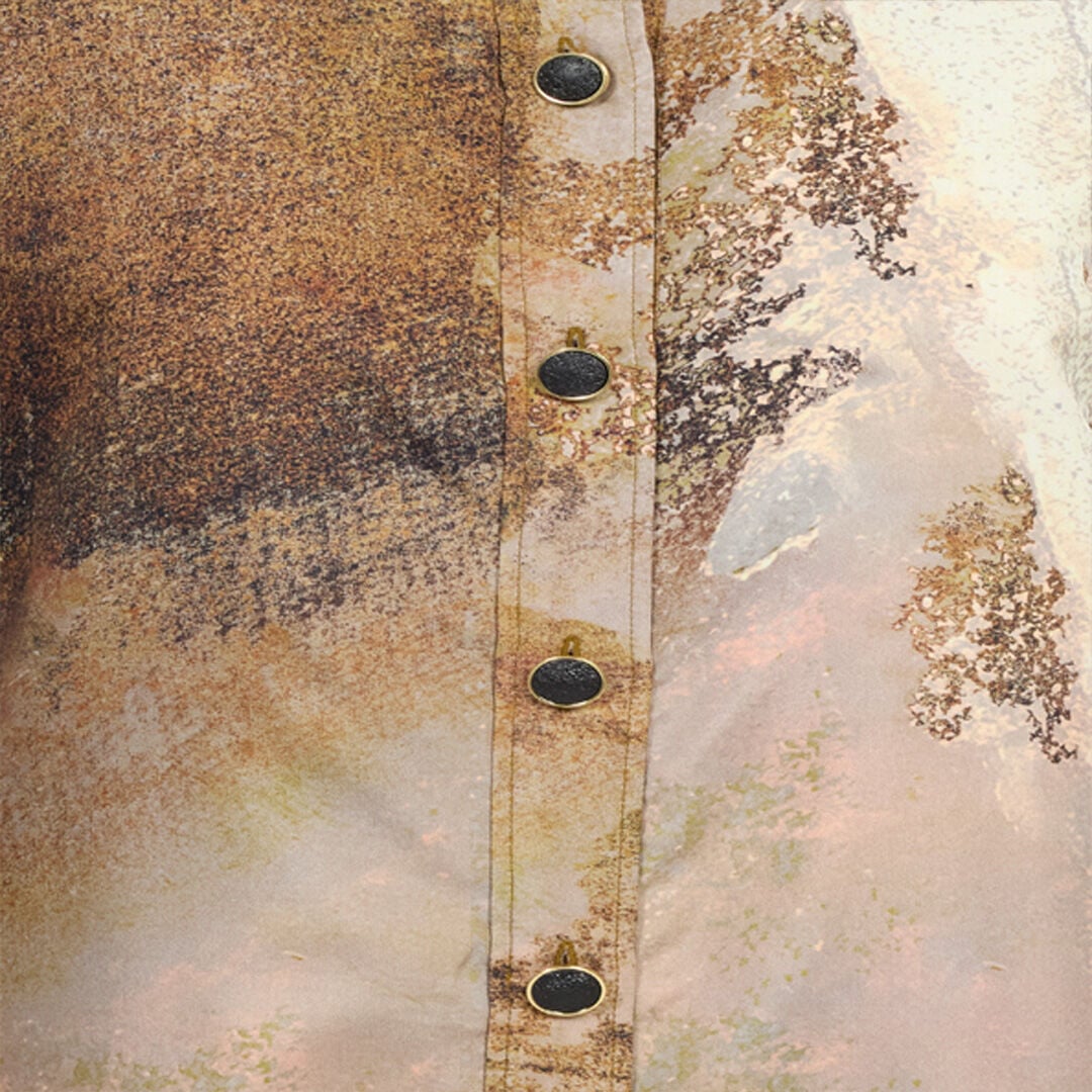 RC Vestido Camisero De Seda Beige Con Estampado Marmo Marrón claro VWT111-OZQ74