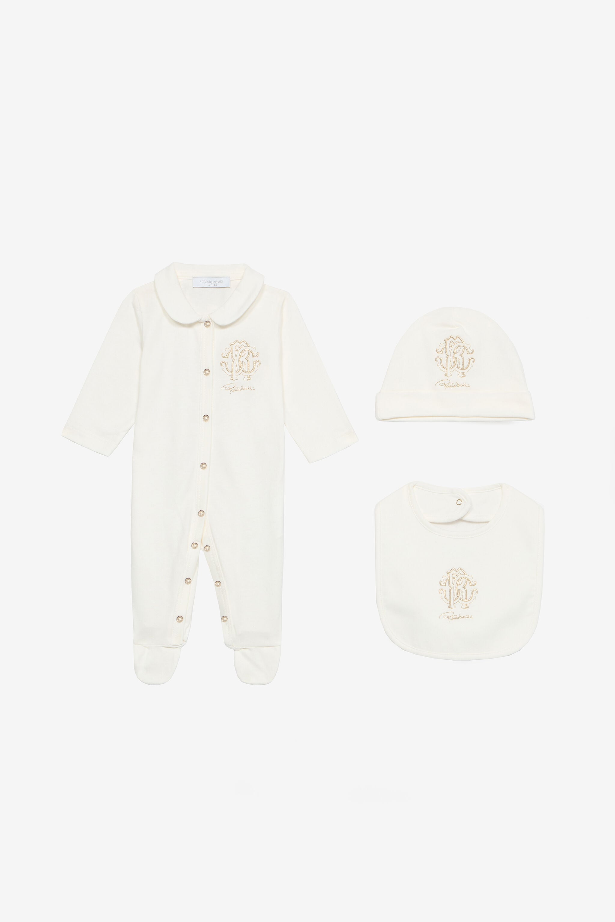 JU Ensemble Bonnet, Bavoir Et Grenouillère JU Ensemble Bonnet, Bavoir Et Grenouillère Blanc TJT820-JD001