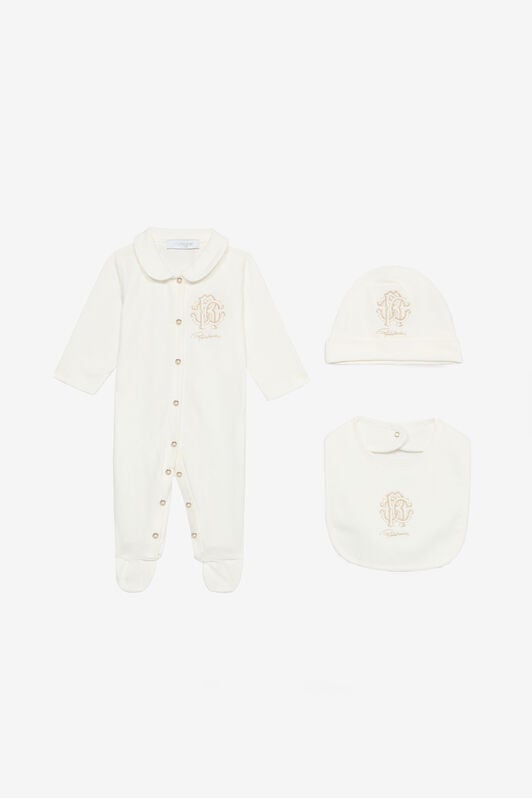 JU Ensemble Bonnet, Bavoir Et Grenouillère JU Ensemble Bonnet, Bavoir Et Grenouillère Blanc TJT820-JD001
