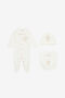 JU Kit: beanie, bib, and romper JU Kit: beanie, bib, and romper White TJT820-JD001
