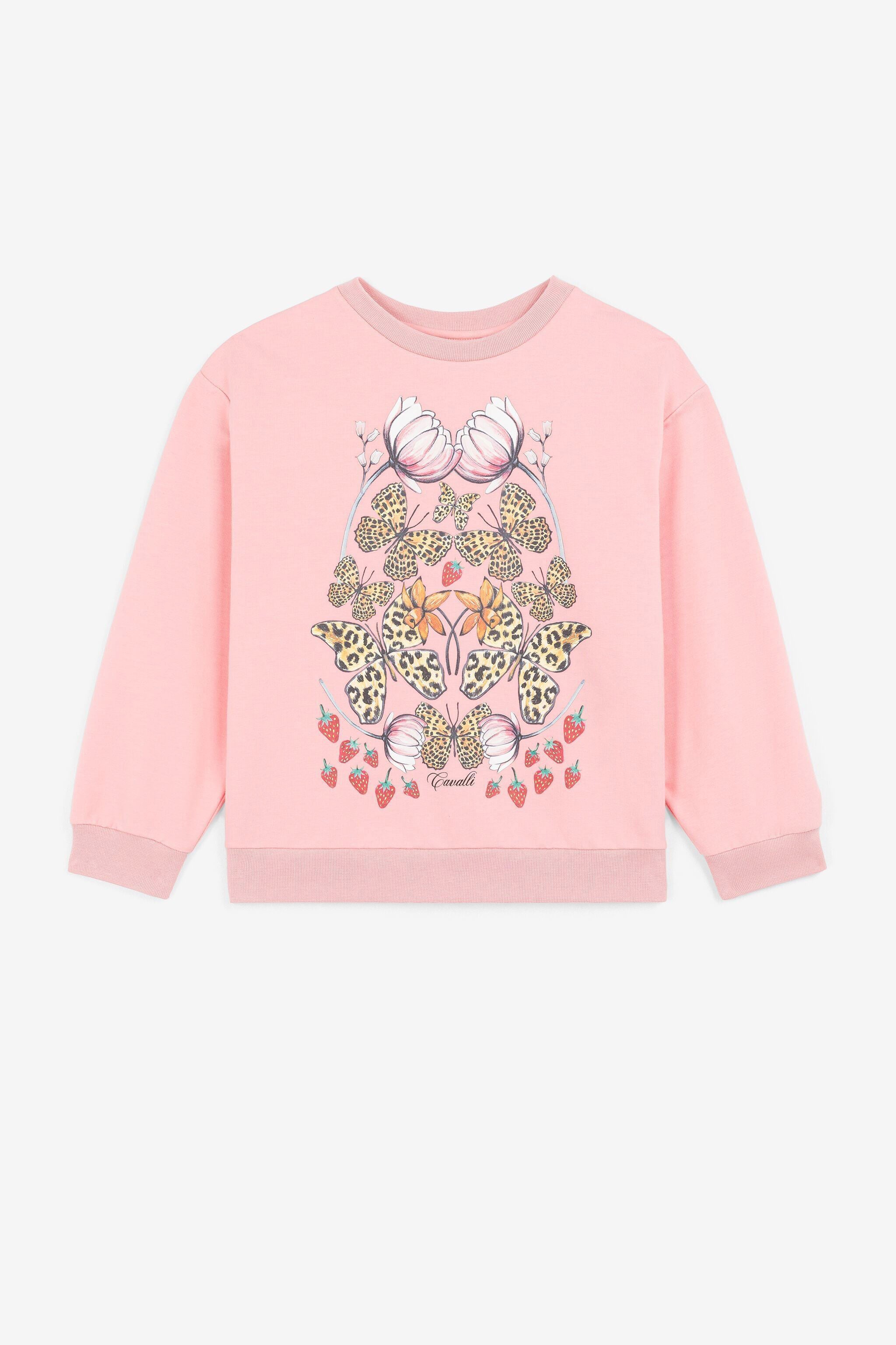 JU Felpa con logo e stampa con fragole e farfalle JU Felpa con logo e stampa con fragole e farfalle Rosa QJT902-CF050
