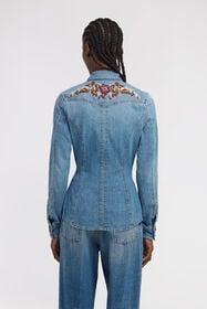 RC Blue Denim Shirt With Floral Embroidery Blue TKJ705-VT001