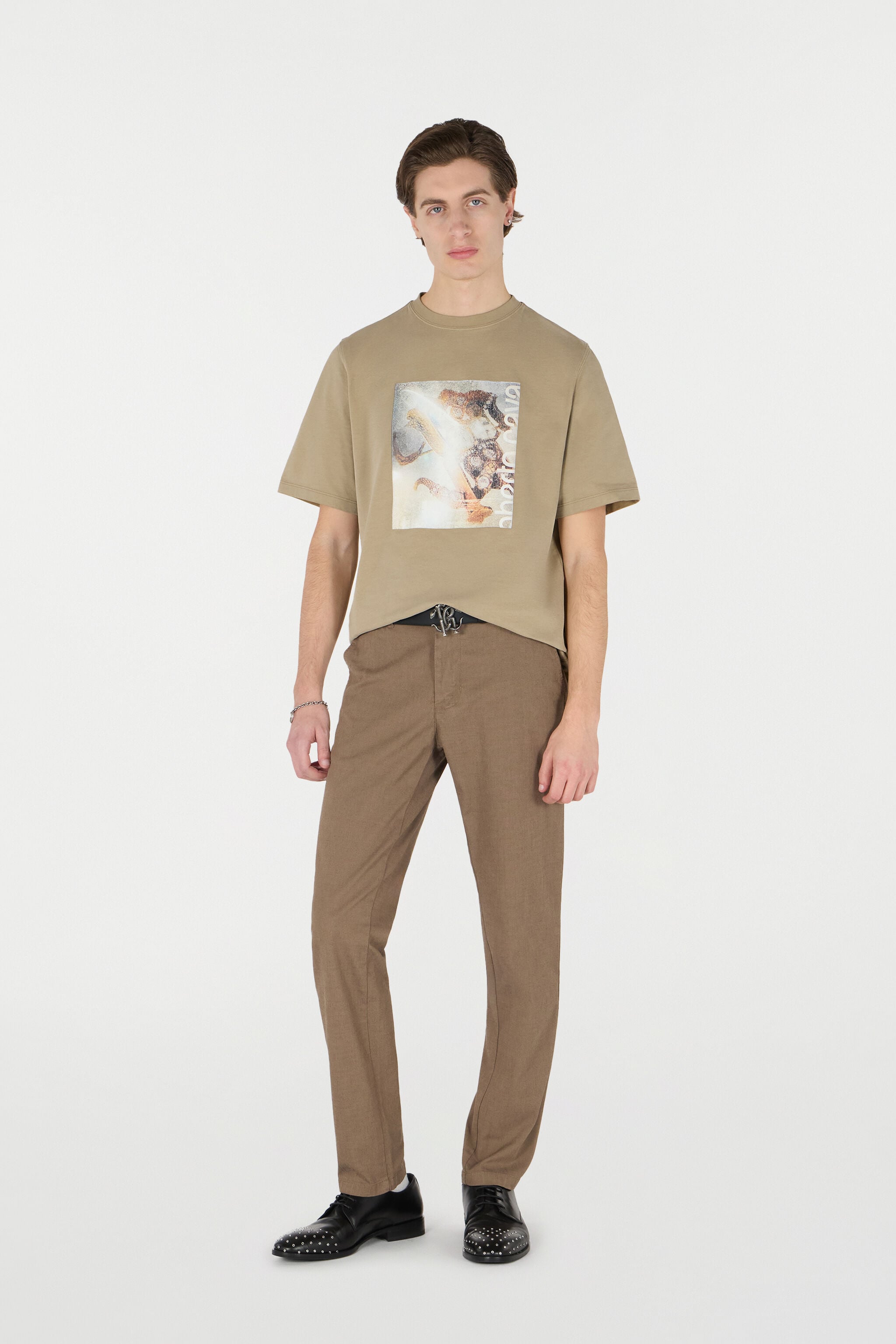 RC T-Shirt With Distressed-Effect Mirror Snake Monogram Print RC T-Shirt With Distressed-Effect Mirror Snake Monogram Print Brown URT61H-JD060