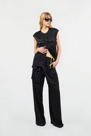JC Pantalon À Imprimé Jaguar Skin Monochrome Noir UFT087-UF126