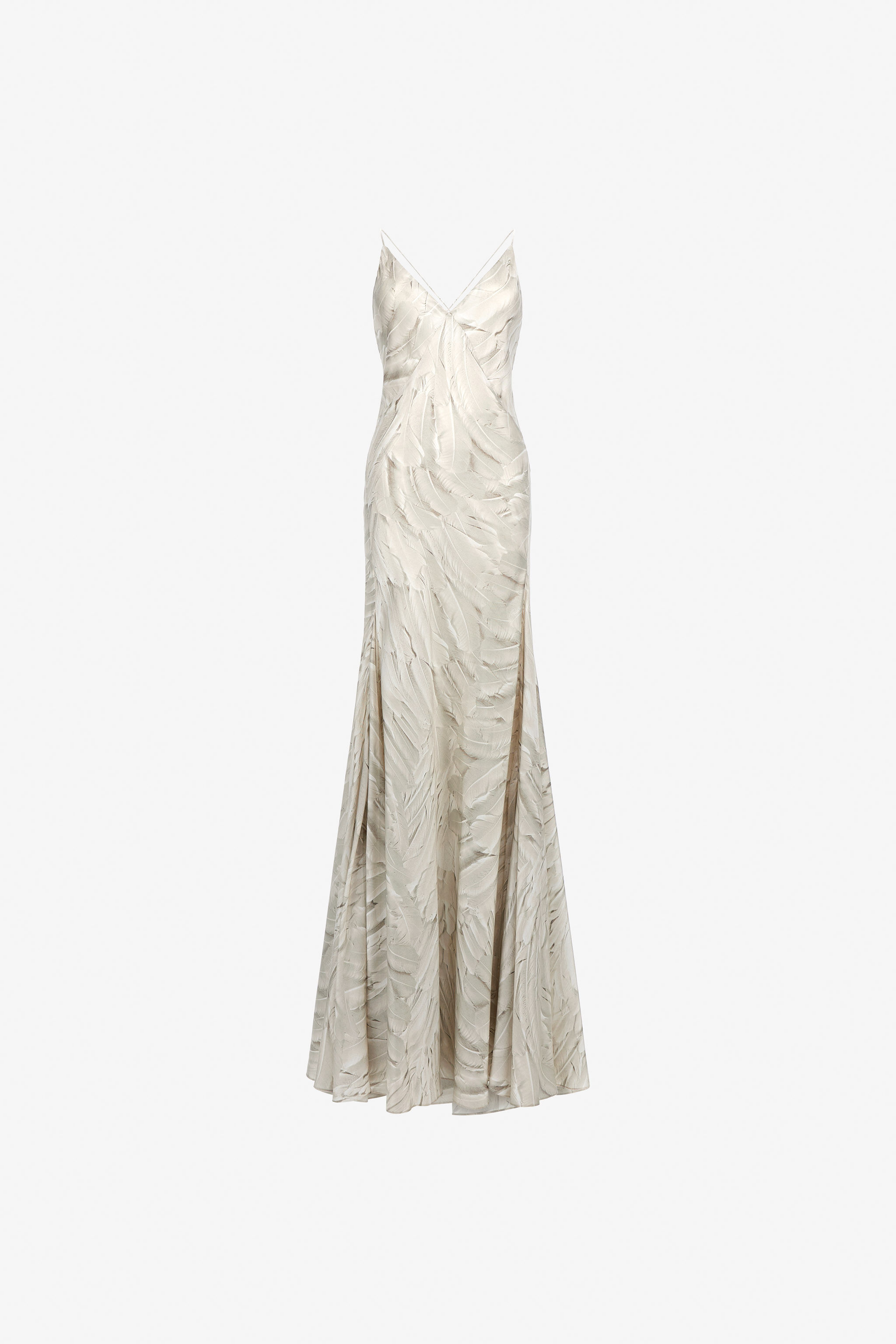 RC Ice Feathers Print Silk Dress RC Ice Feathers Print Silk Dress White SWT162-4QL74