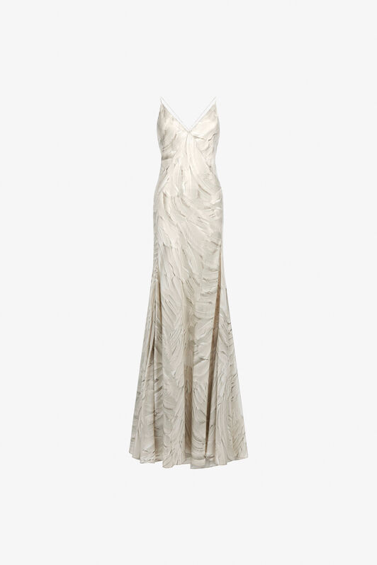 RC Ice Feathers Print Silk Dress RC Ice Feathers Print Silk Dress White SWT162-4QL74