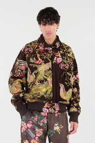 RC Bomber Jacket With Oriental Bird Print Brown VRT462-FY103