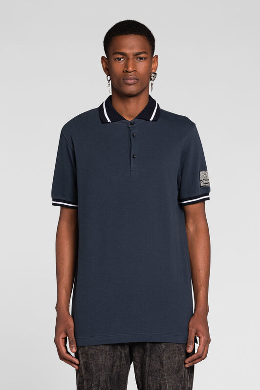RC Animalier Patchwork-Print Appliqué Polo Shirt Dark blue PRT64C-KB010