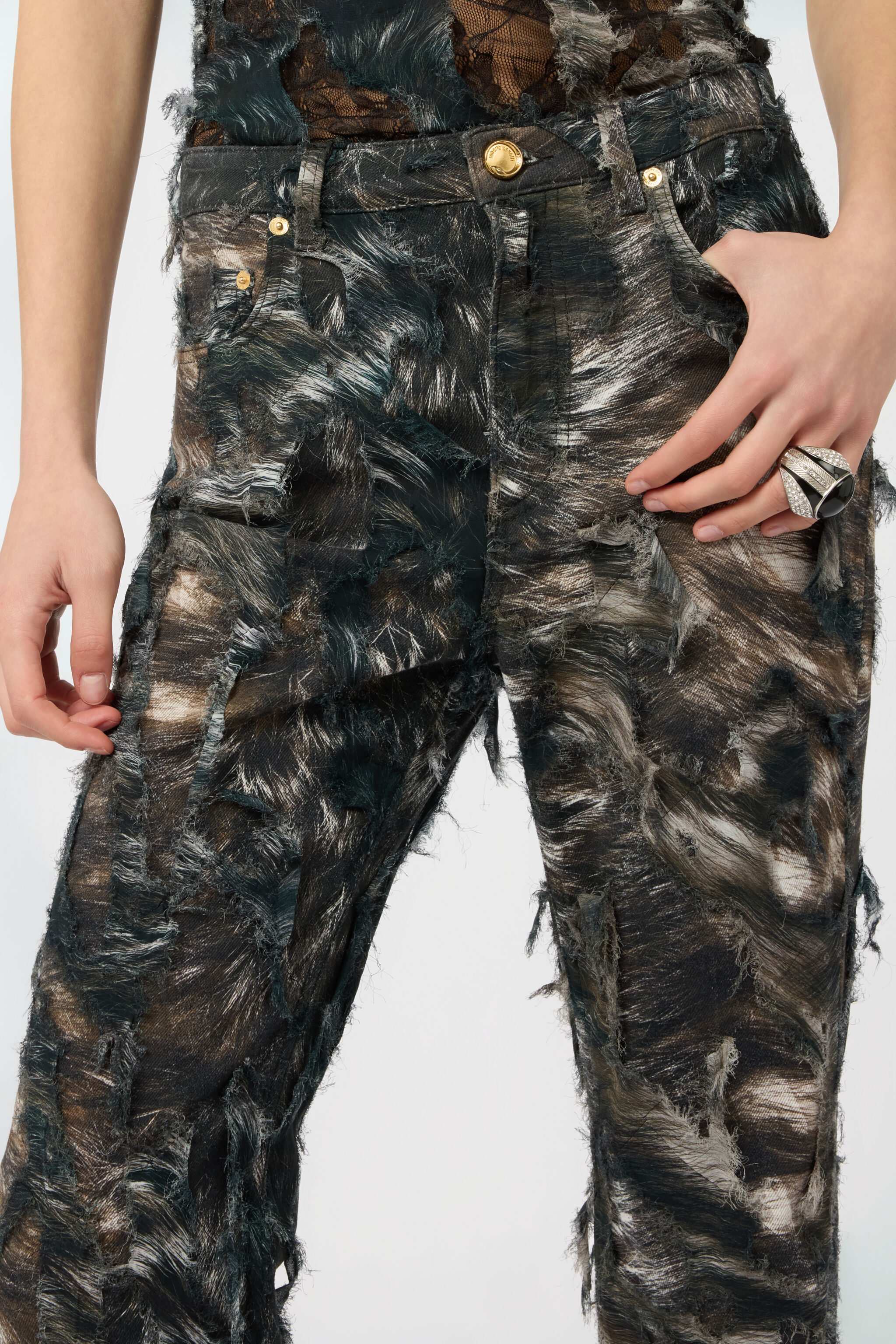 RC Silver Fur Print Jeans RC Silver Fur Print Jeans BLACK/BEIGE XWJ221-TIT79