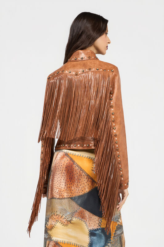 RC Leather Jacket With Fringes And Studs RC Leather Jacket With Fringes And Studs BROWN XQP400-PN002