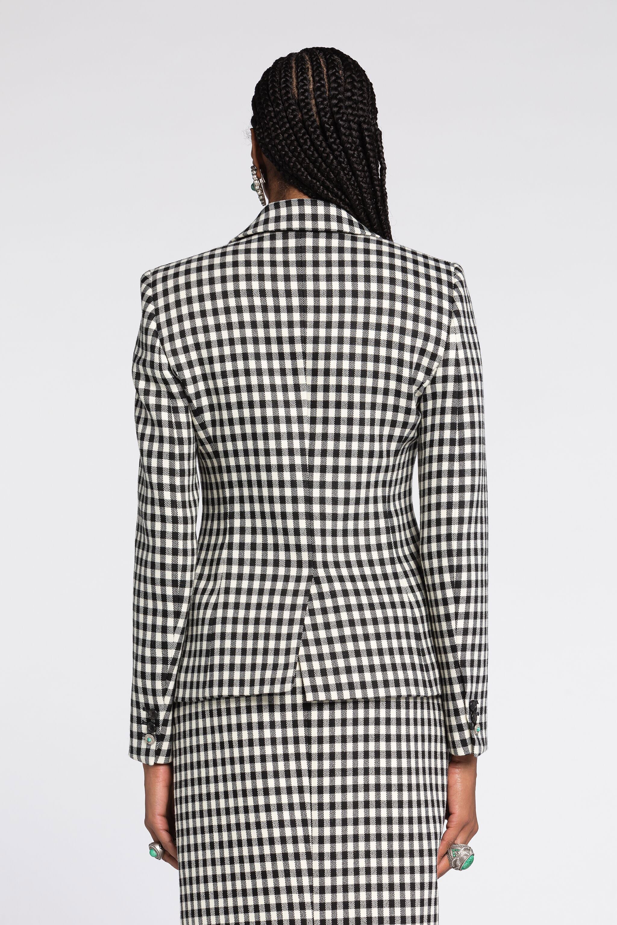 RC Houndstooth and Gingham Double-Breasted Blazer Black/White RKT404-GA007