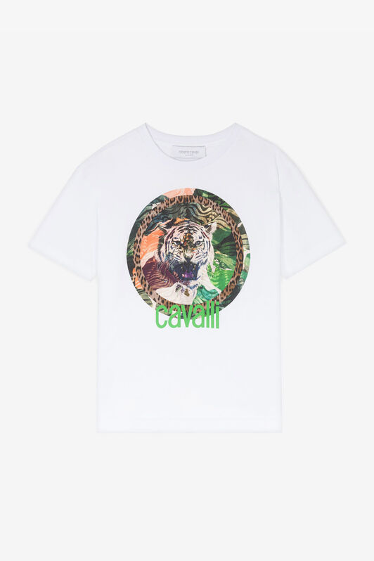 JU Tiger-Print Cotton T-Shirt White RJT629-JD001