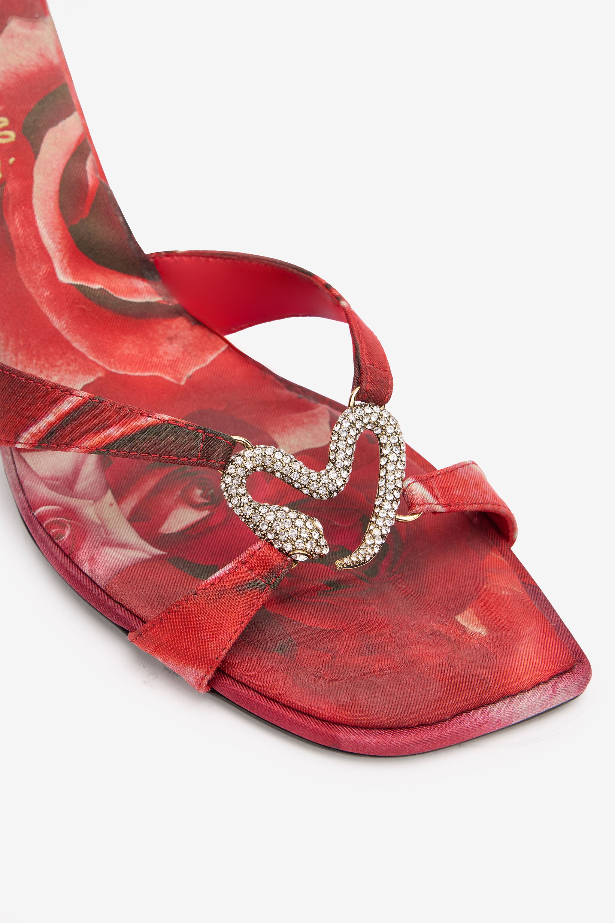 RC Sandals With Rose Print And Bejeweled Snake RC Sandals With Rose Print And Bejeweled Snake Red UKS013-FLS01