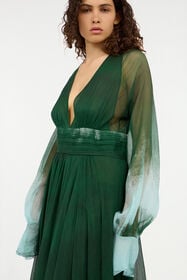 RC Long Empire-Style Pure Silk Dress VERDE/PISCINA VKT152-CKP69