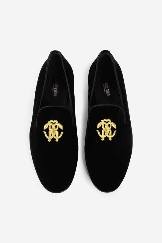 RC Mocassini in velluto con Monogram Mirror Snake Nero RRS029-VL039
