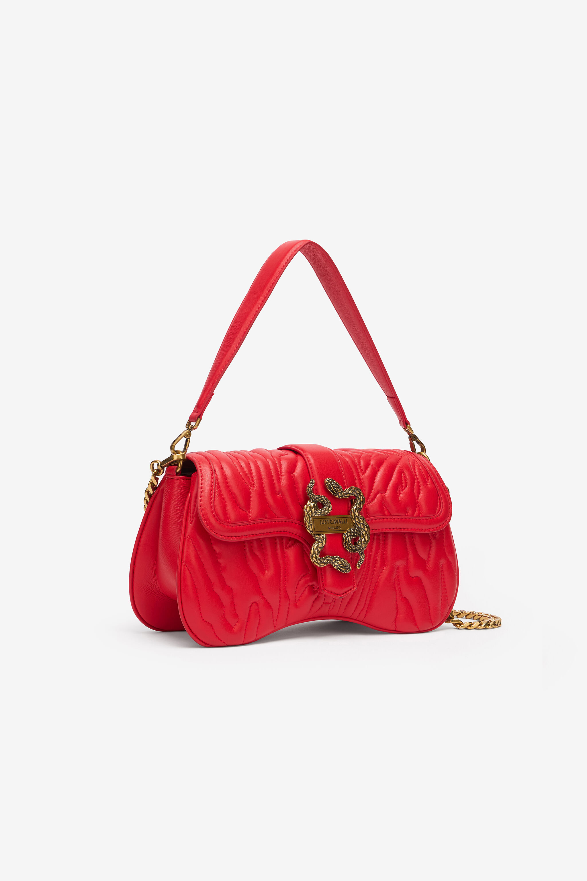 Crossbody Bag With Top-Stitching And Mirror Snake in Red for Women