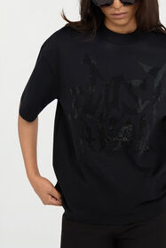 JC Just Cavalli Black T-Shirt with Rhinestone Logo BLACK VFT188-VF311
