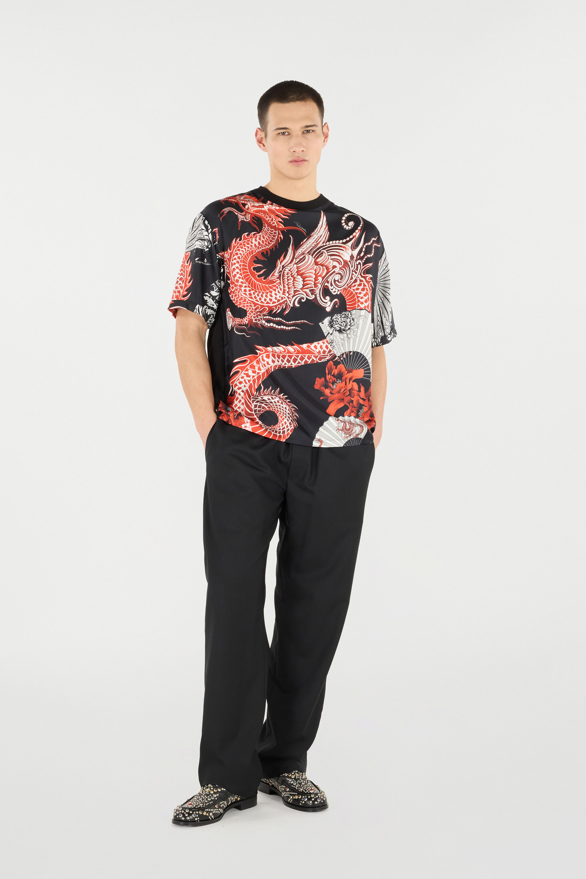 RC Silk And Cotton T-Shirt With Dragon RC Silk And Cotton T-Shirt With Dragon Black/Red VNT62F-OZP75