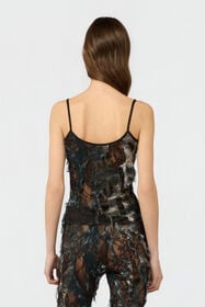 RC Top con estampado Fur sobre encaje con efecto desgastado BLACK/BEIGE XWT605-7HT79