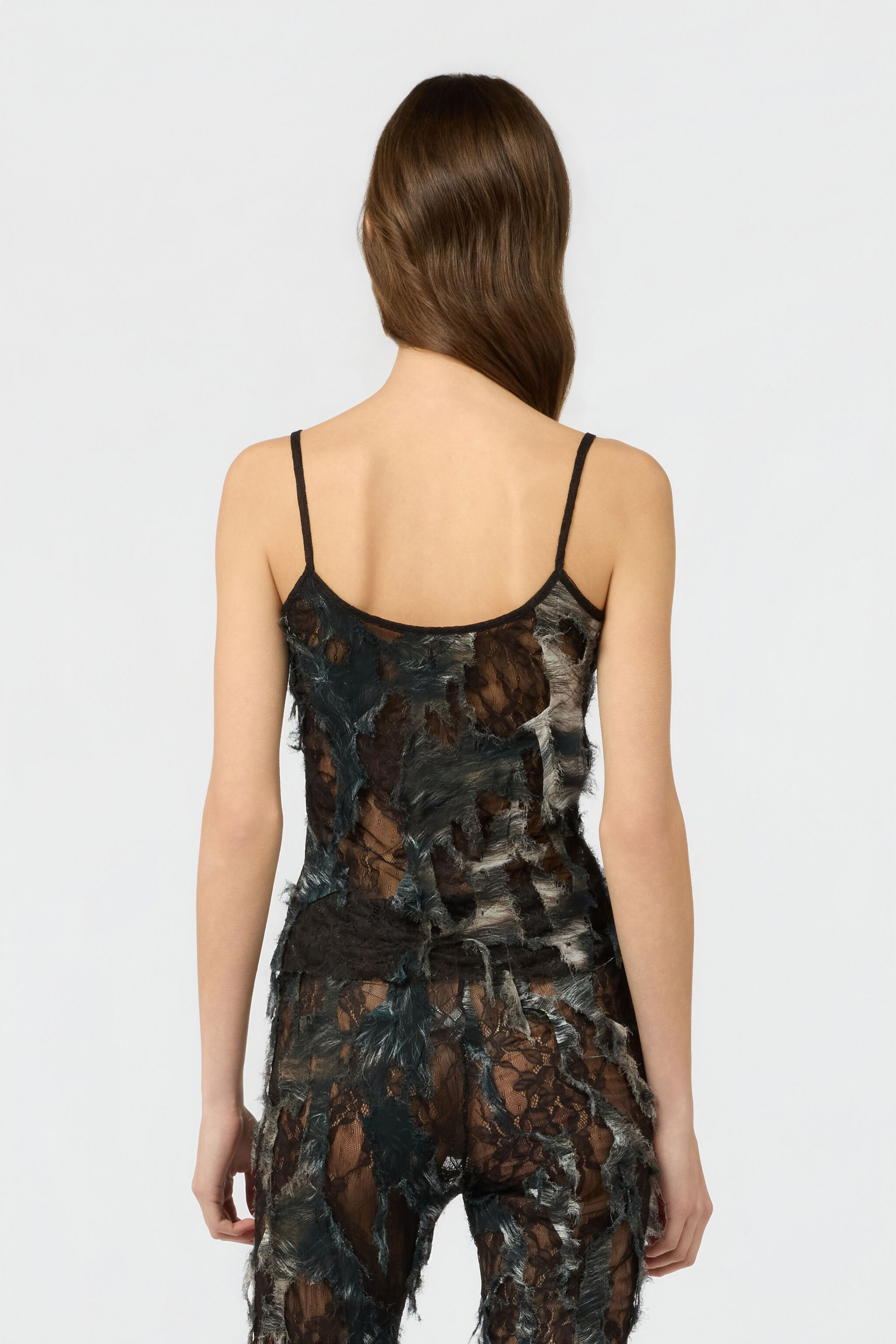 RC Top con estampado Fur sobre encaje con efecto desgastado BLACK/BEIGE XWT605-7HT79