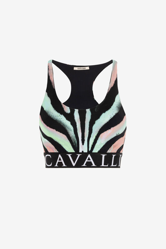 RC Crop-Top mit Zebra-Print und Logo-Jacquard RC Crop-Top mit Zebra-Print und Logo-Jacquard Hellgrün/Schwarz OQT60D-LND03