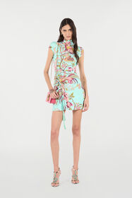 RC Mini Dress With Oriental Bird Print RC Mini Dress With Oriental Bird Print Blue/Pink VKT143-LNP76