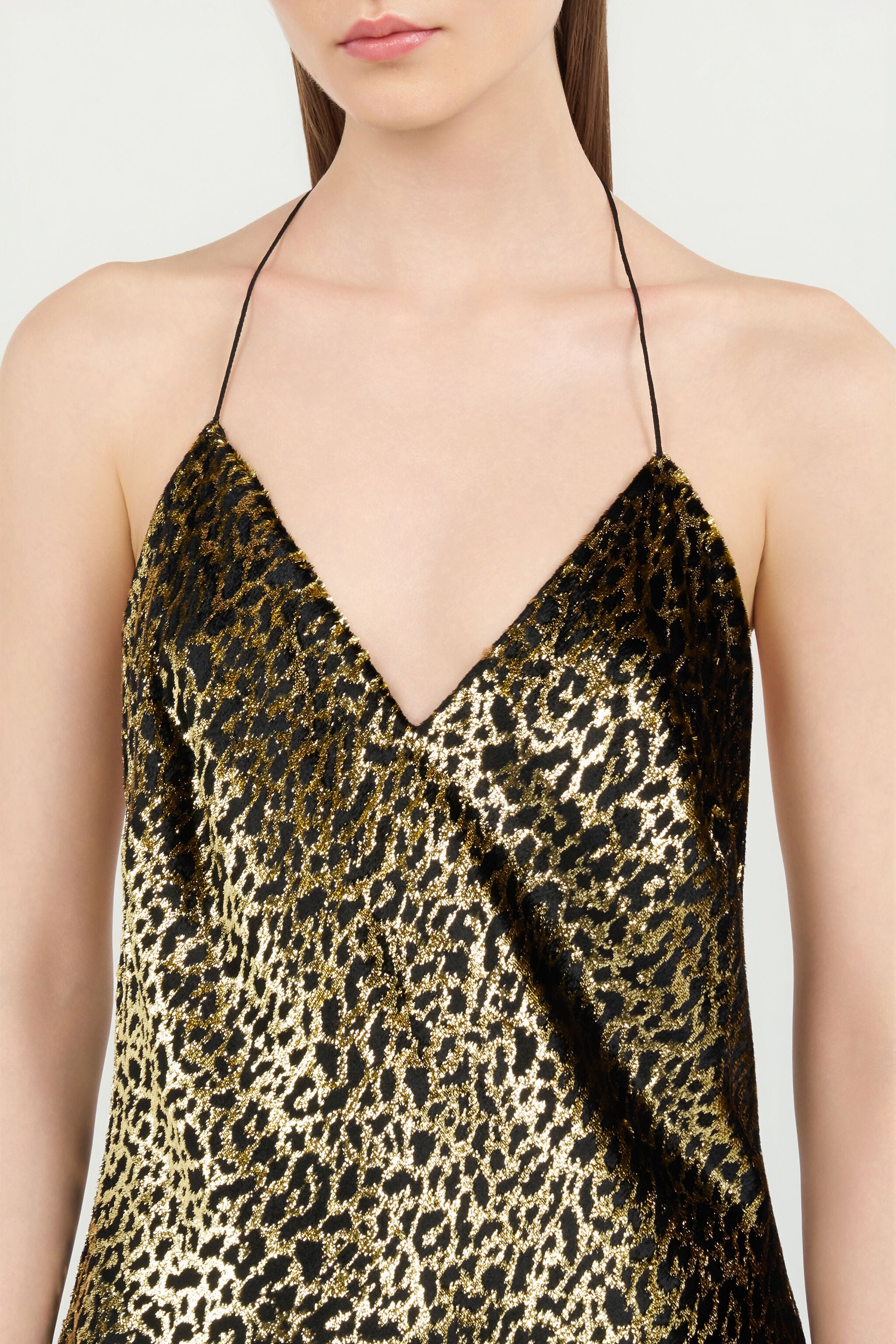 Macro Leopard Print Silk Slip Dress in BLACK/GOLD for Women