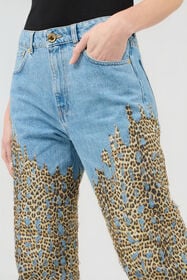 RC Wide Leg Denim Jeans With Baby Jaguar Print DARK BLUE WQJ210-VT003