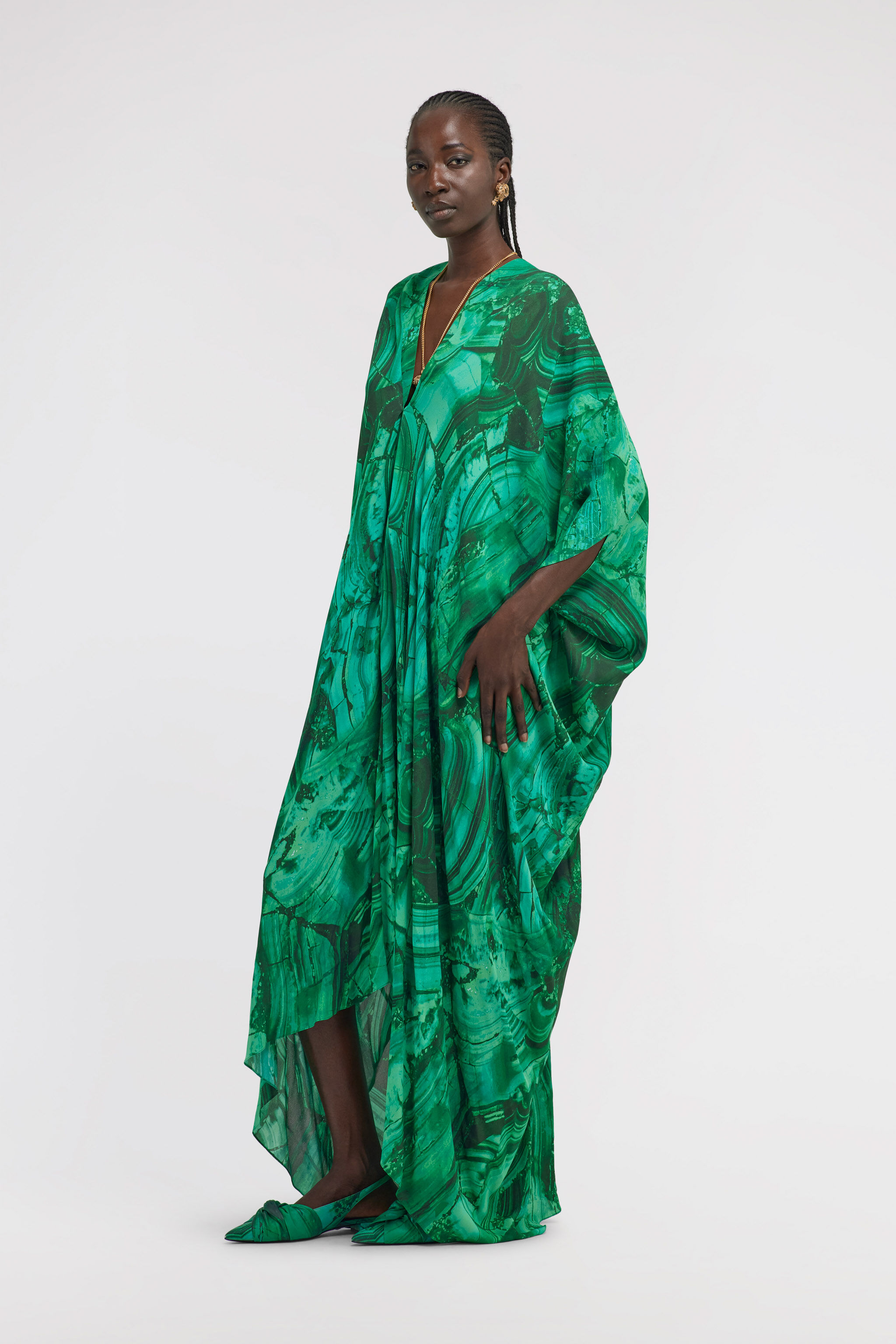 Roberto Cavalli　フード付きシルク カフタン　チュニック Malachite Print Long Kaftan in Green for Women | Roberto Cavalli®