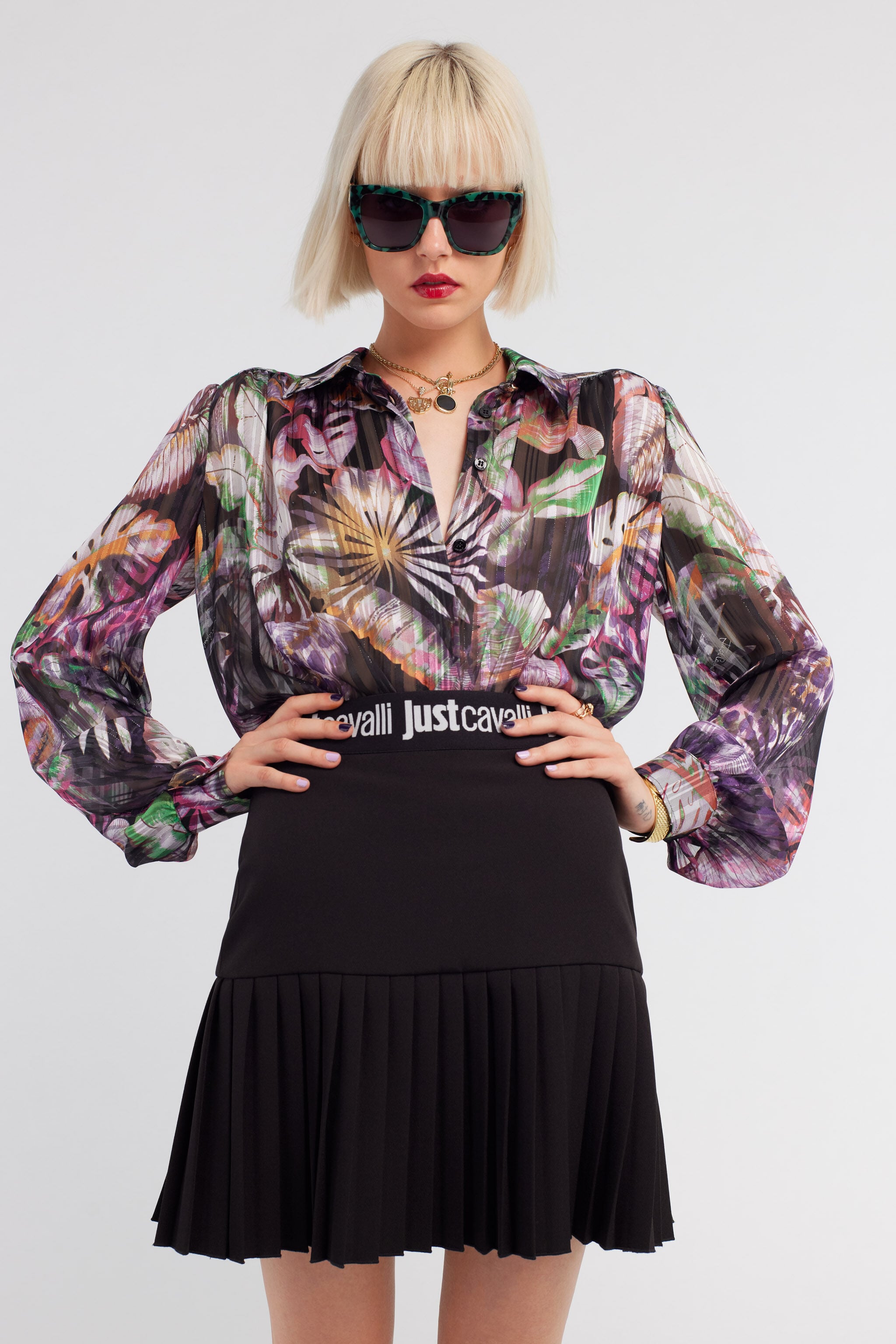 JC Just Cavalli Pleated Shirt JC Just Cavalli Pleated Shirt MULTICOLOR SCURO RKT909-RK415