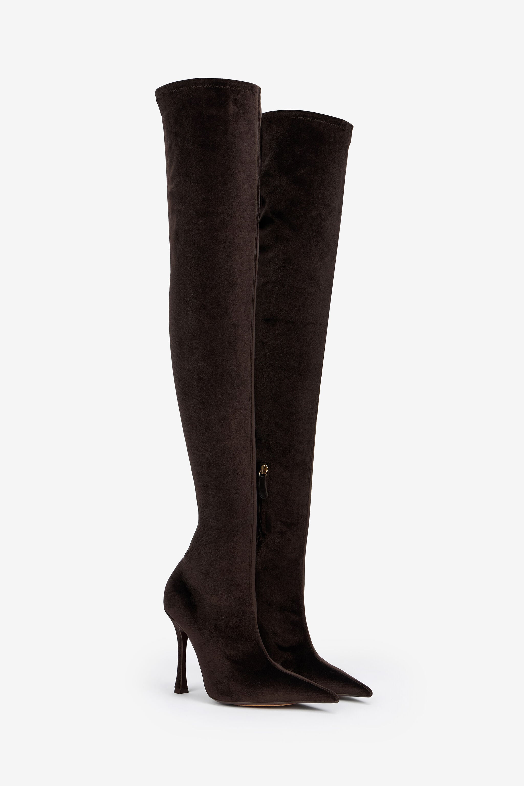 RC Brown Satin Pointed-Toe Thigh High Boots RC Brown Satin Pointed-Toe Thigh High Boots Brown VWS004-VZ018