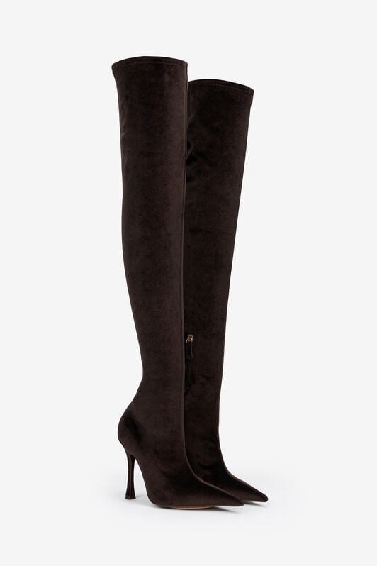 RC Brown Satin Pointed-Toe Thigh High Boots RC Brown Satin Pointed-Toe Thigh High Boots Brown VWS004-VZ018