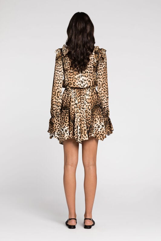 RC Ruffled-detail leopard-print dress RC Ruffled-detail leopard-print dress Light Brown RKT107-SZH26