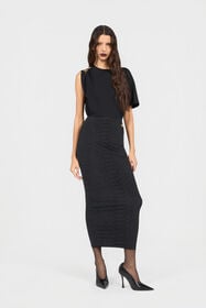 RC Black Midi Skirt With Serpentine Print And Jewel Detail BLACK XQT304-NLS36