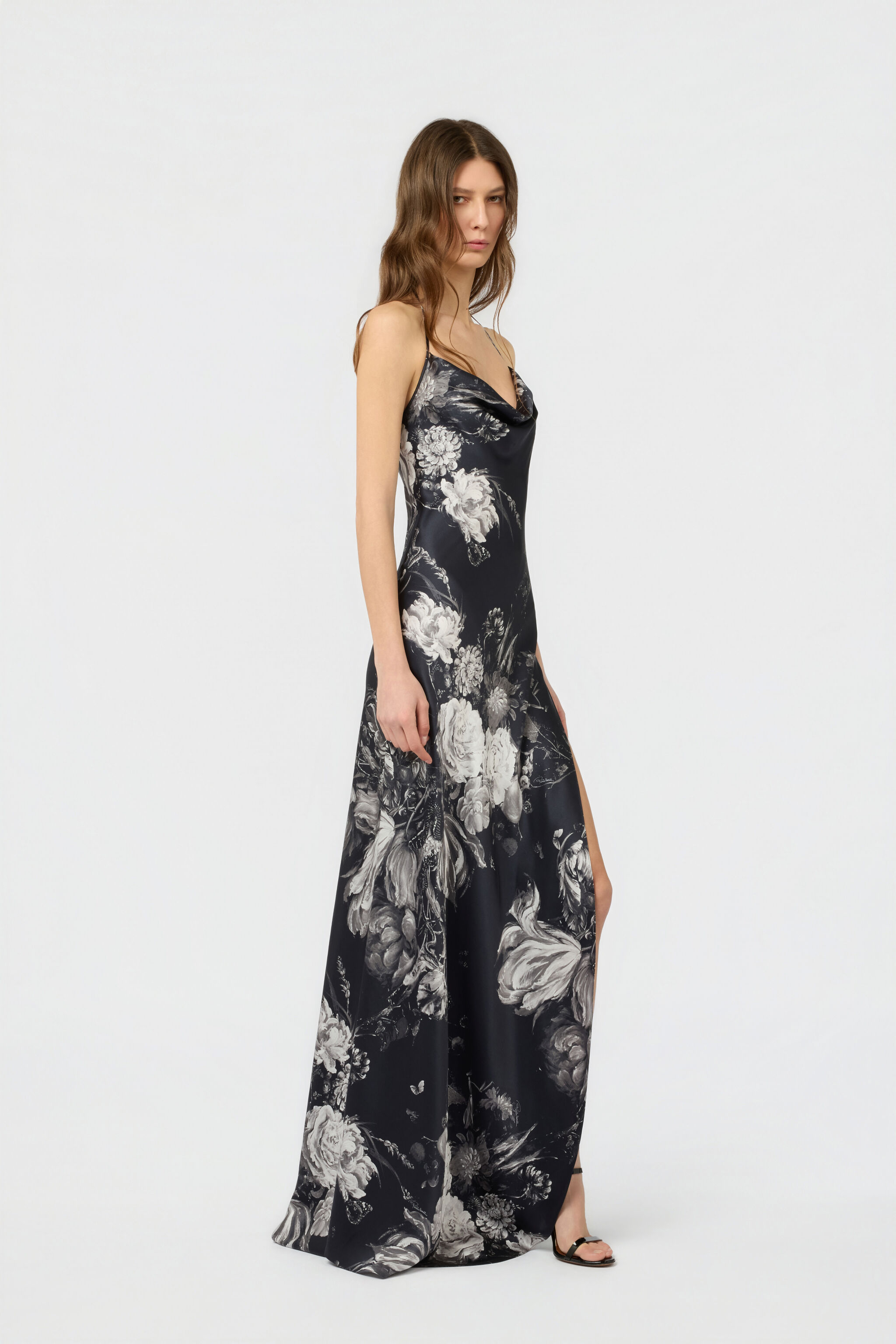 RC Abito in seta con stampa Fiammingo Flowers BLACK/GREY XWT150-TYT77