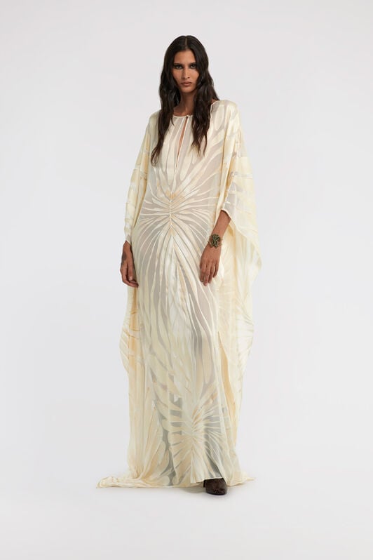 RC Caftan en satin imprimé Ray Of Gold RC Caftan en satin imprimé Ray Of Gold Ivoire TKT103-HLI15